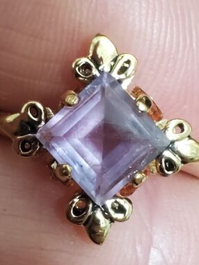 Gold Ring with Purple Square Amethyst Gemstone - Women Jewelry